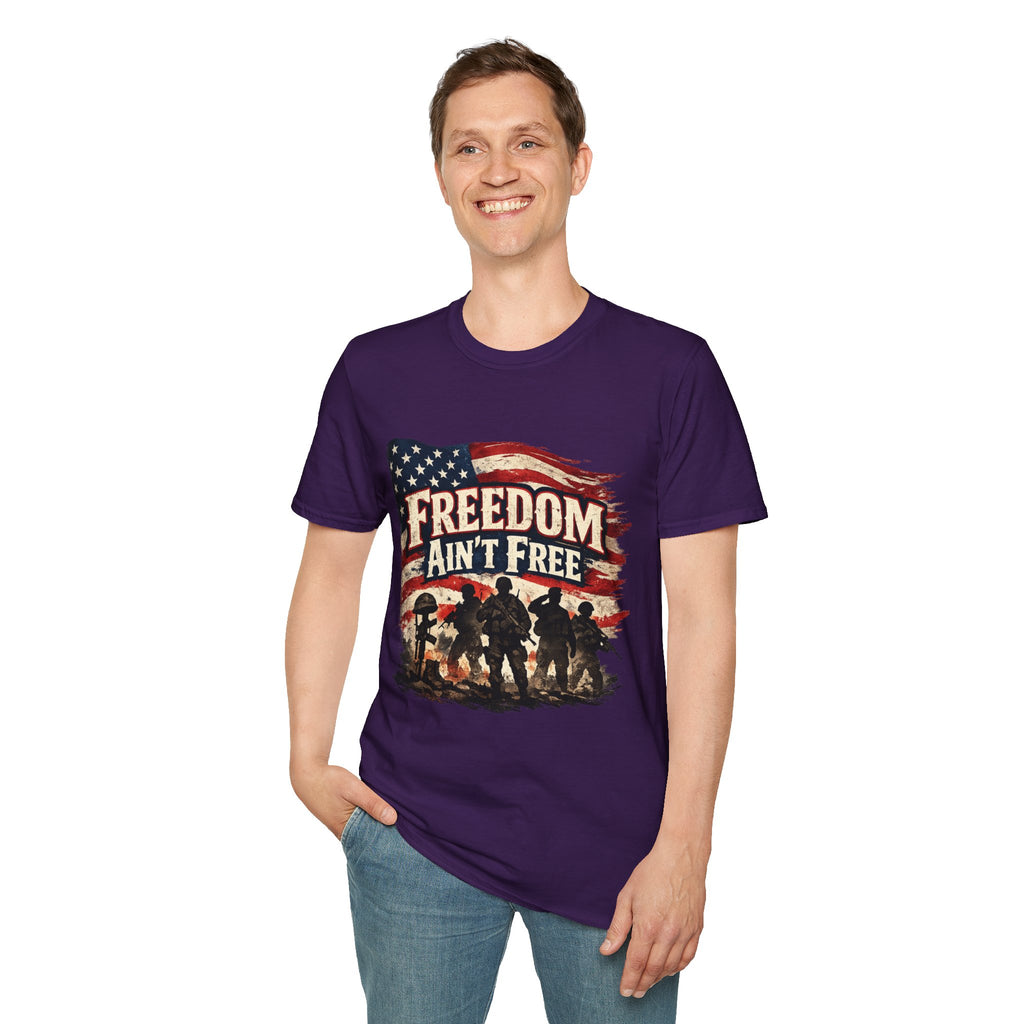 Freedom Ain't Free T-Shirt — Patriotic American Flag & Soldier Memorial Tee