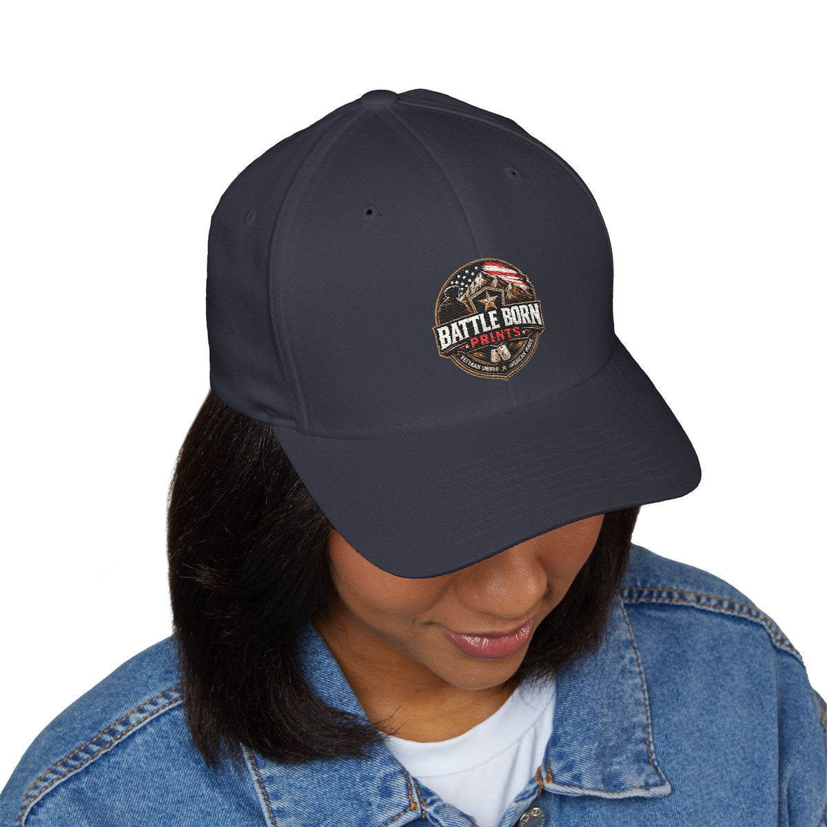 Battle Born Prints FlexFit Embroidered Cap — American Flag Patch Hat