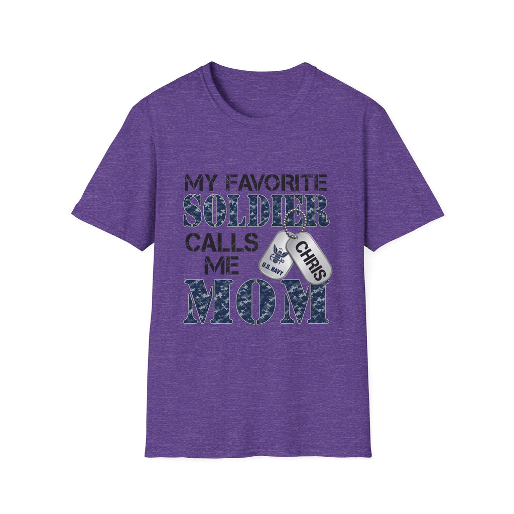 Soldier Calls Me Mom "Navy" T‑Shirt — My Favorite Soldier Dog Tag Military Mom Tee