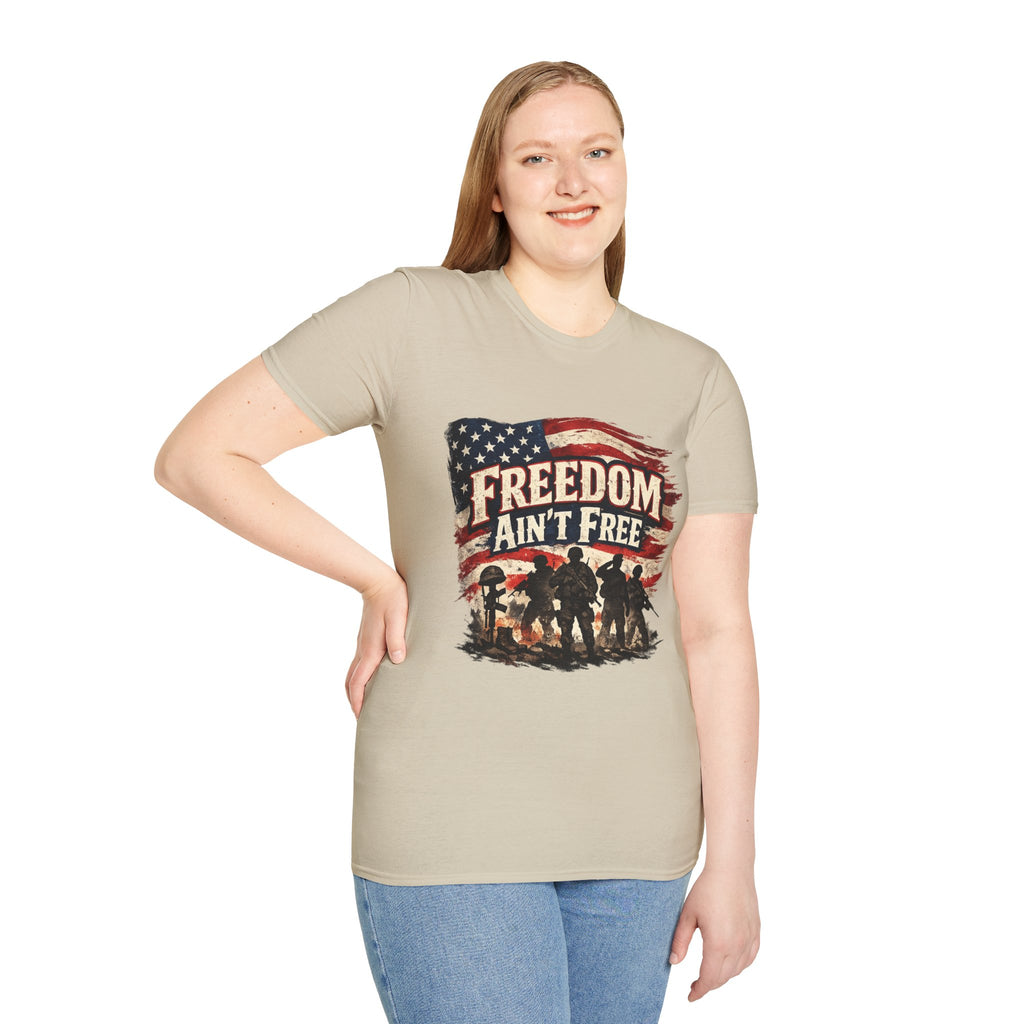 Freedom Ain't Free T-Shirt — Patriotic American Flag & Soldier Memorial Tee