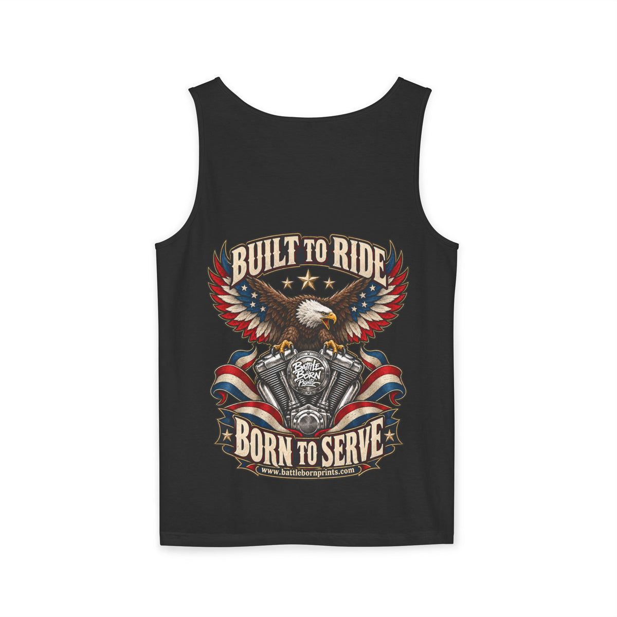 Built to Ride Born to Serve Tank Top — Patriotic Eagle Motorcycle Graphic