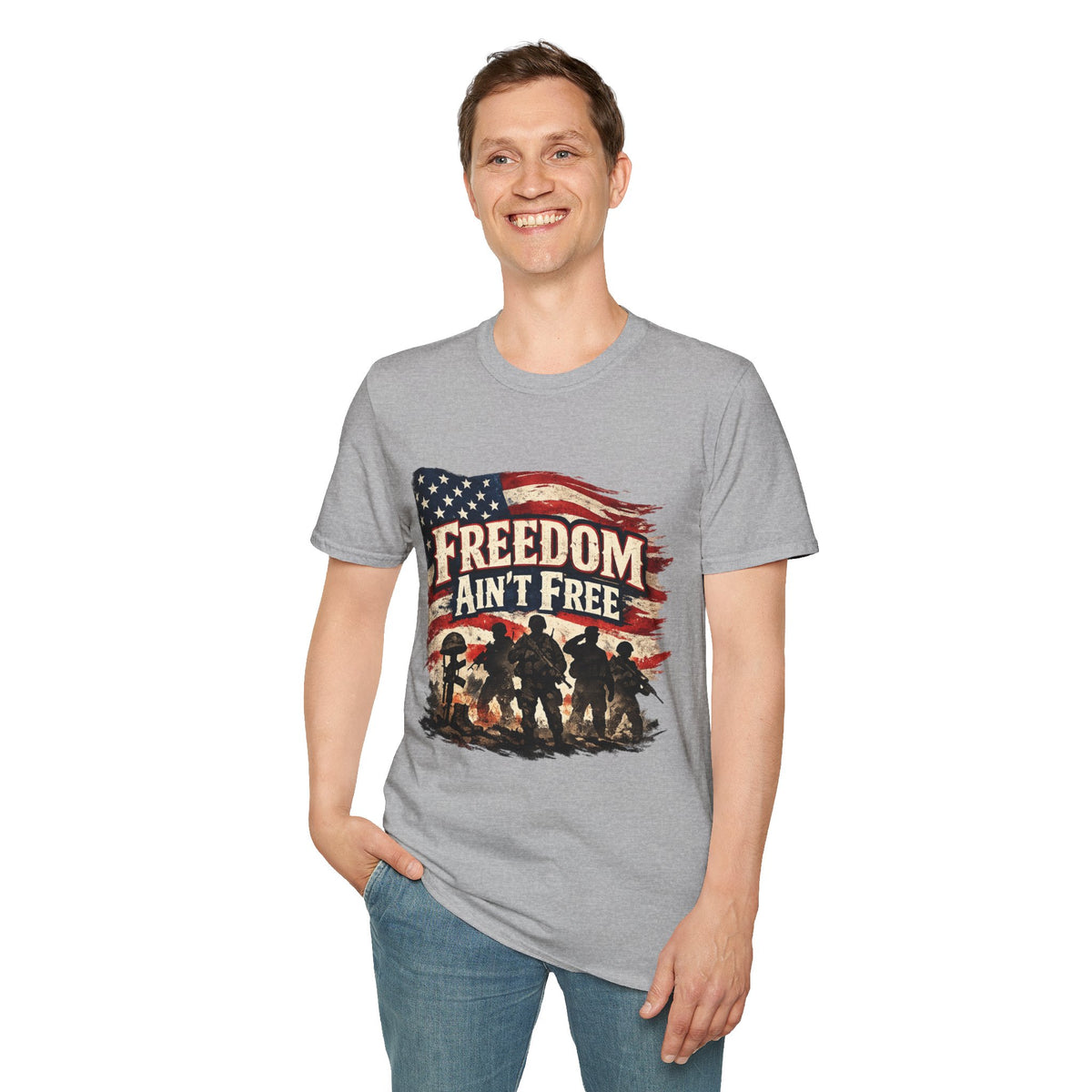 Freedom Ain't Free T-Shirt — Patriotic American Flag & Soldier Memorial Tee