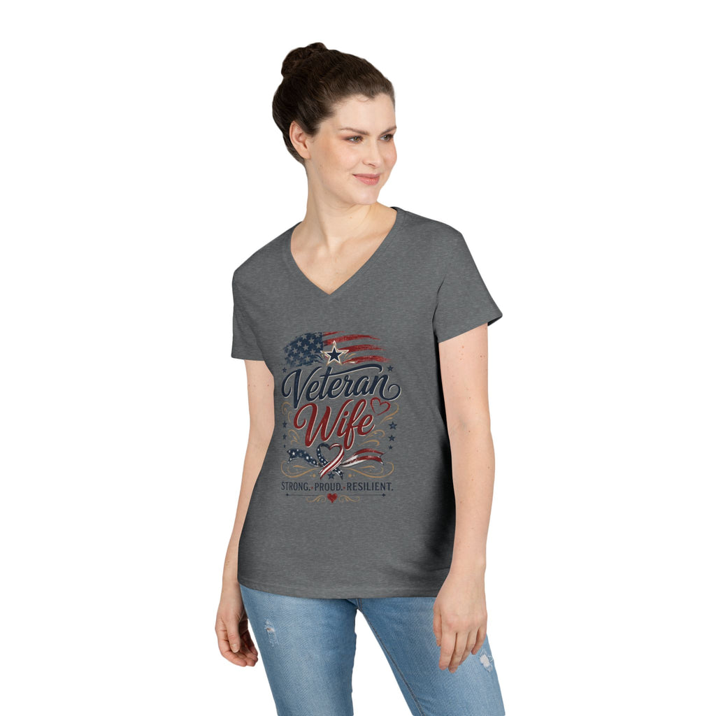 Veteran Wife V-Neck T-Shirt — Strong Proud Resilient Patriotic Tee