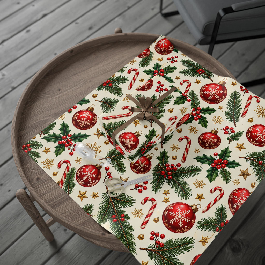 Christmas Ornament Wrapping Paper - Vintage Red & Green for Festive Gifting