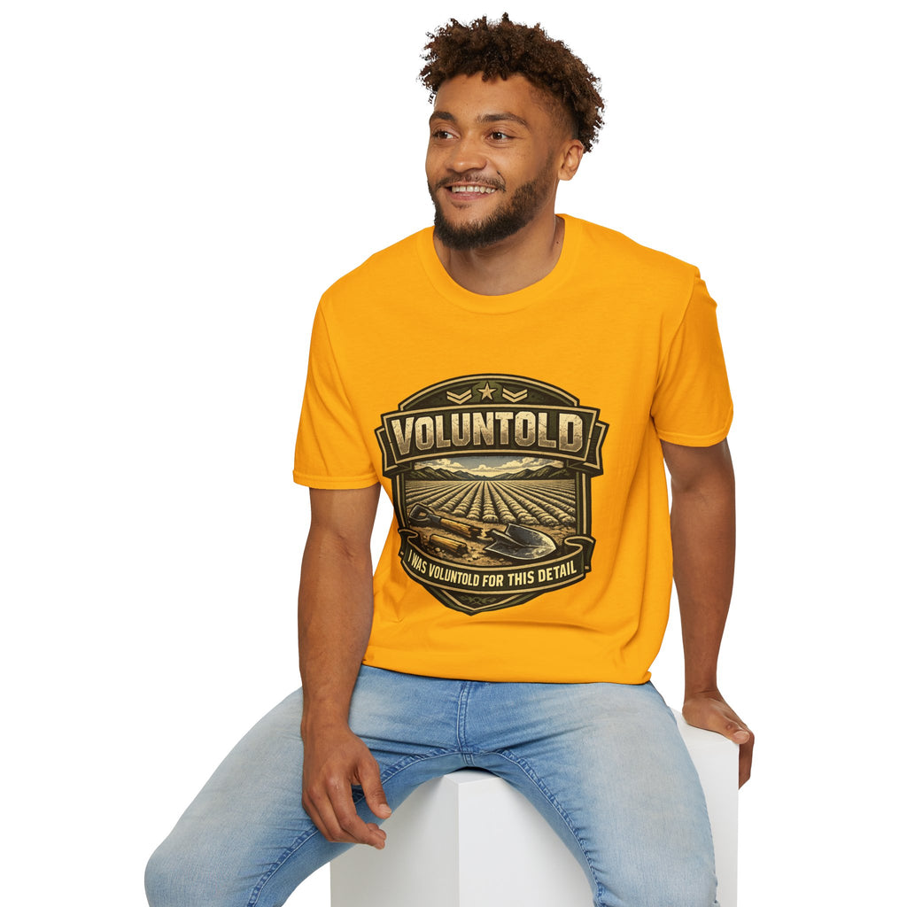 T-Shirt — "Voluntold" Farm Vintage Emblem Tee