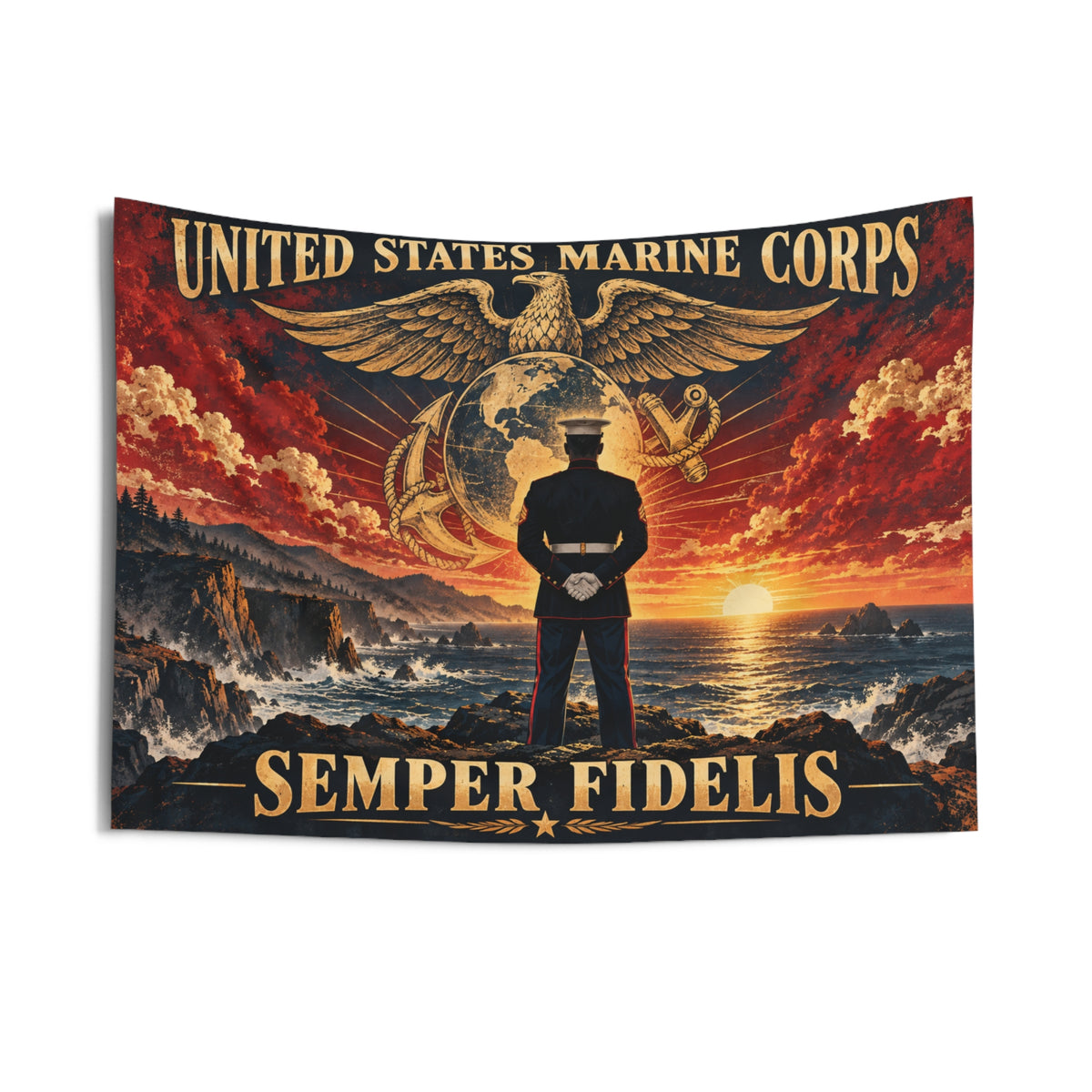 US Marine Corps Semper Fidelis Wall Tapestry — Patriotic Military Decor - Battle Born Prints