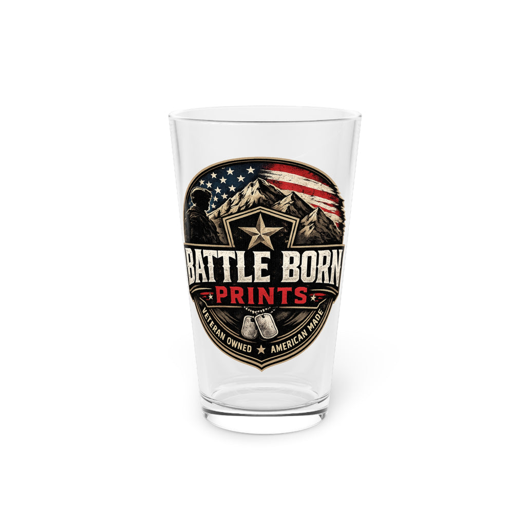 Patriotic Battle Born Prints Pint Glass — 16oz American Flag Beer Glass
