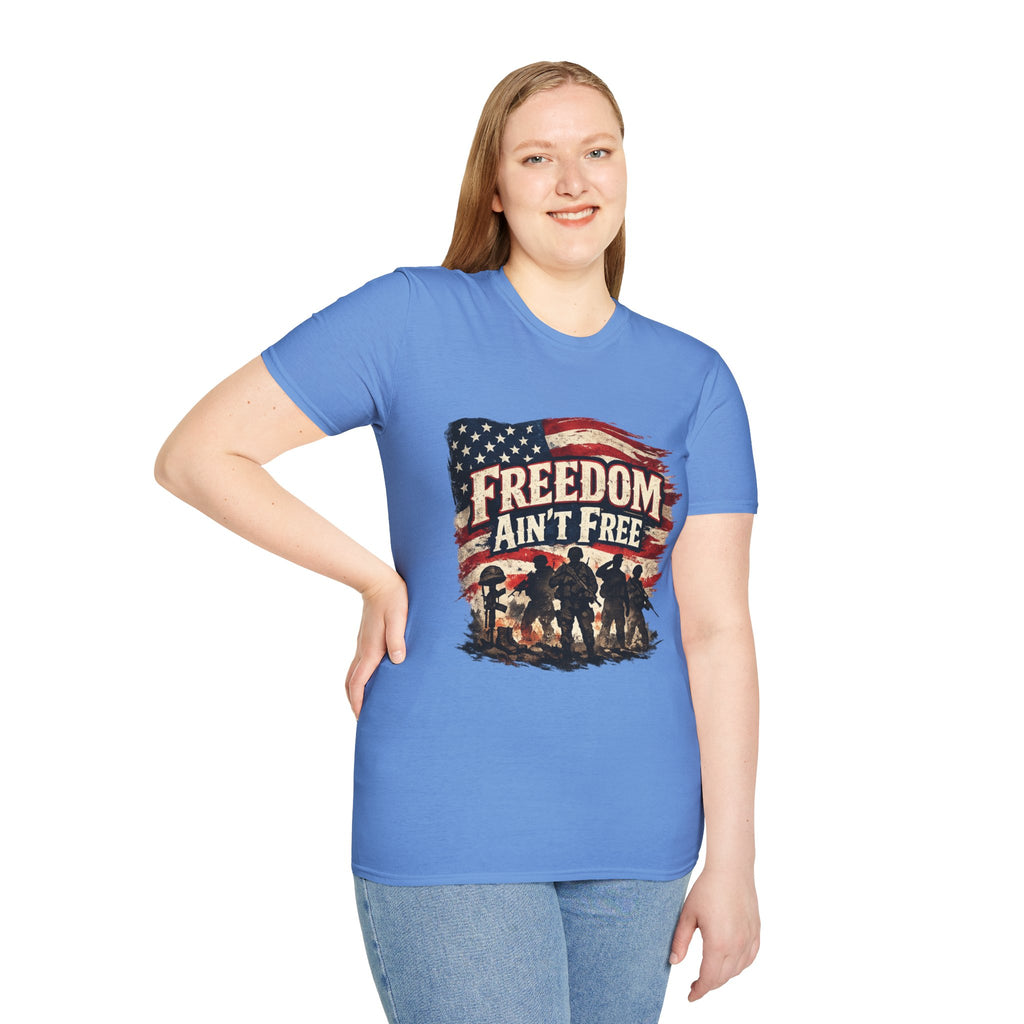 Freedom Ain't Free T-Shirt — Patriotic American Flag & Soldier Memorial Tee
