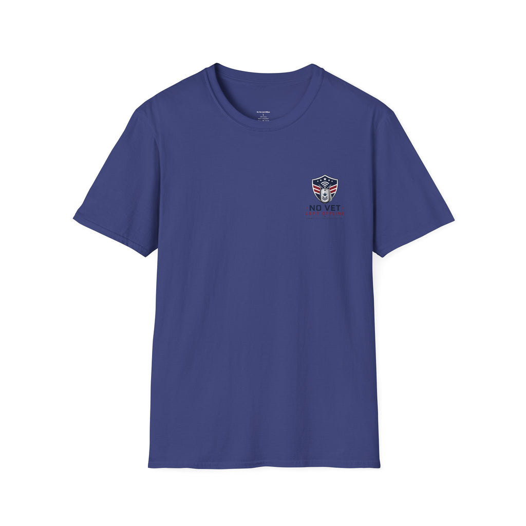 T-Shirt — "No Vet, Left Offline" American Flag Shield Veteran Tee