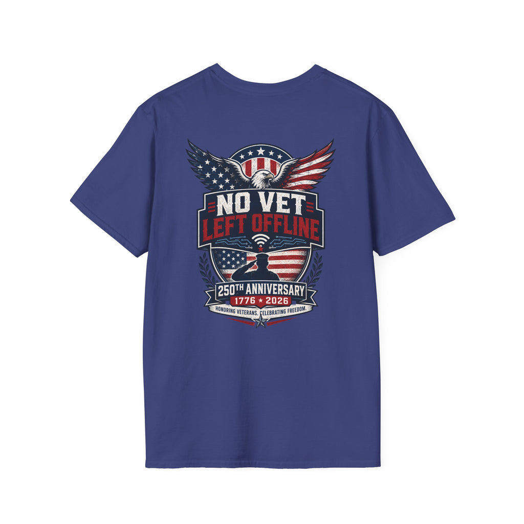 T-Shirt — "No Vet, Left Offline" American Flag Shield Veteran Tee