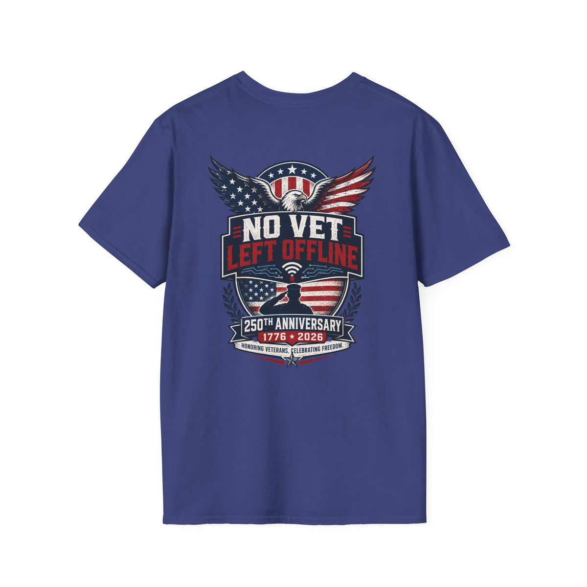 T-Shirt — "No Vet, Left Offline" American Flag Shield Veteran Tee