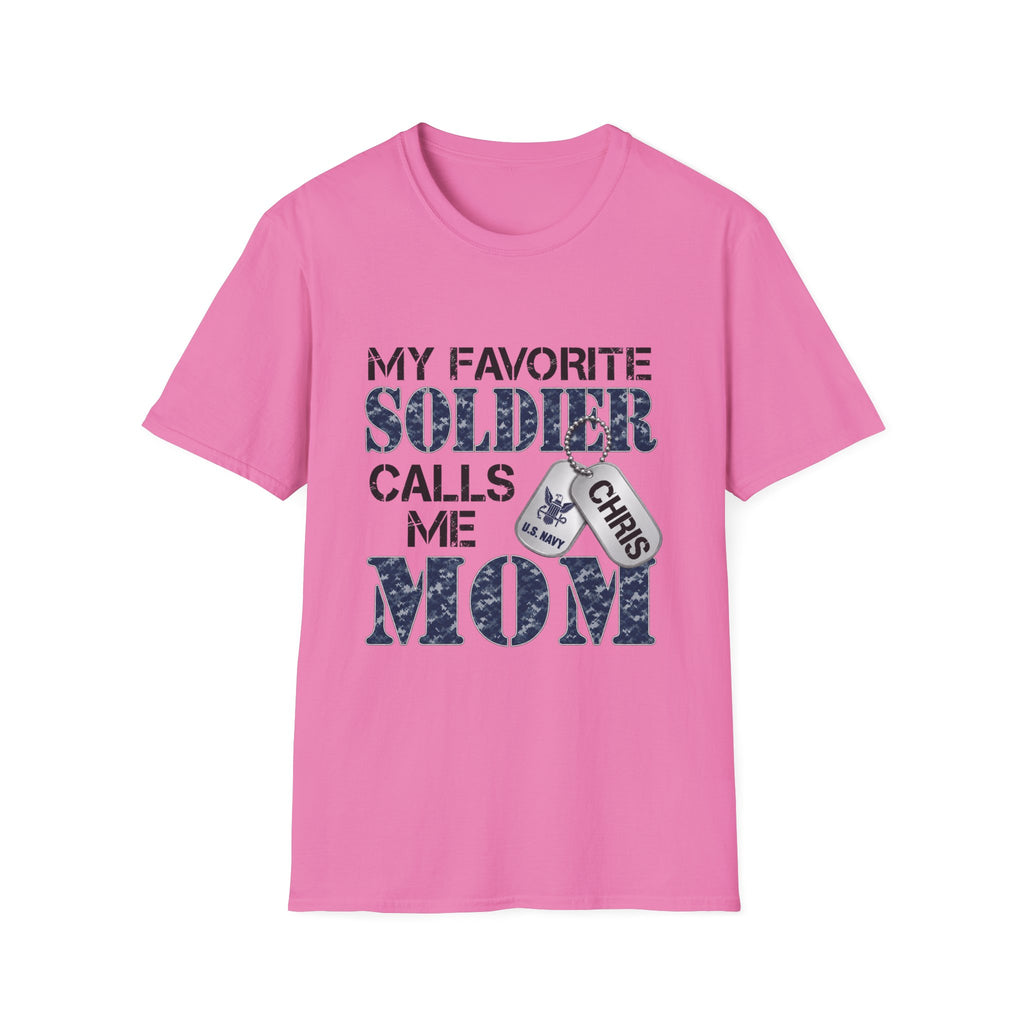 Soldier Calls Me Mom "Navy" T‑Shirt — My Favorite Soldier Dog Tag Military Mom Tee