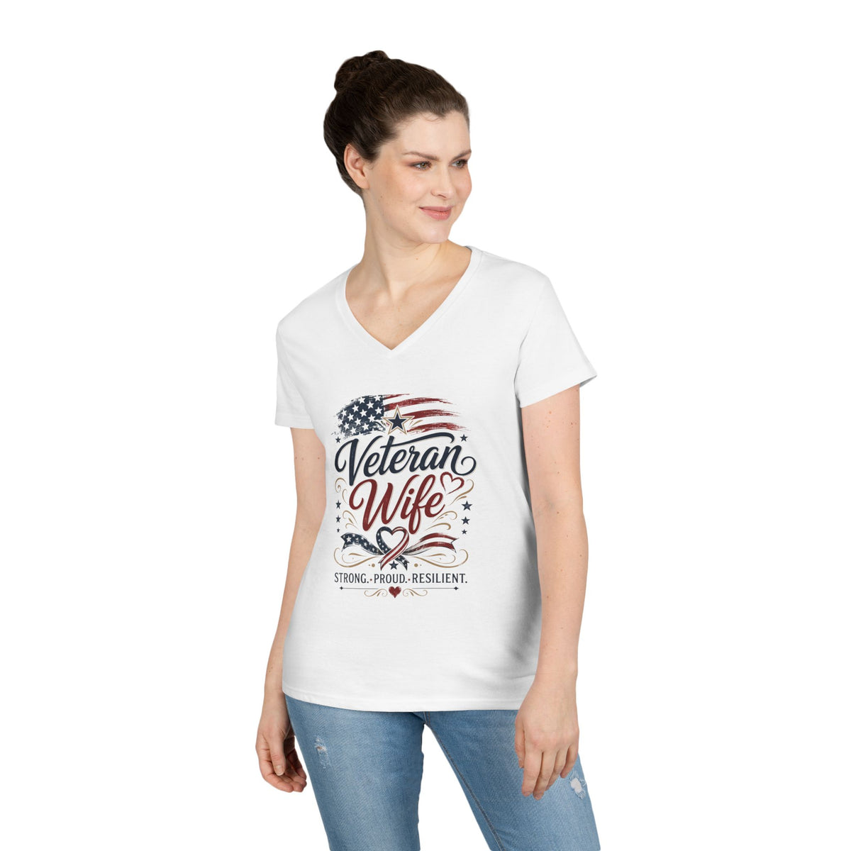 Veteran Wife V-Neck T-Shirt — Strong Proud Resilient Patriotic Tee
