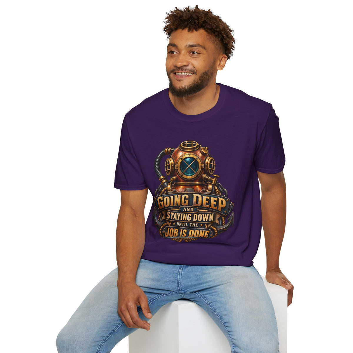 Diver Helmet T‑Shirt — "Going Deep and Staying Down" Vintage Scuba Tee