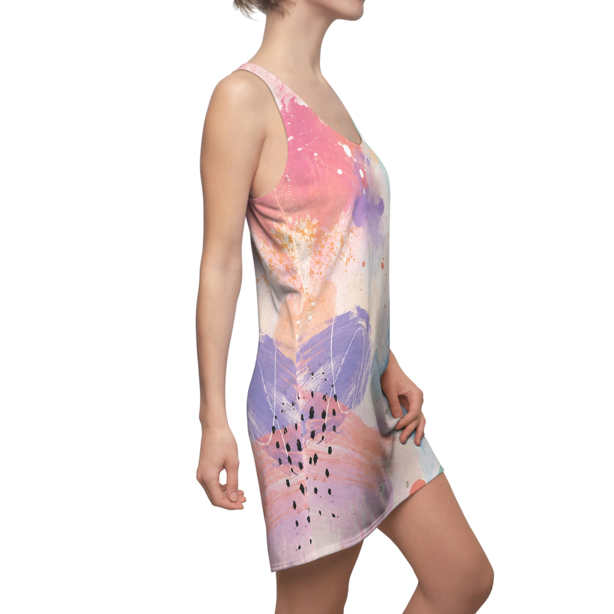 Pastel Watercolor Racerback Dress – Abstract Floral AOP