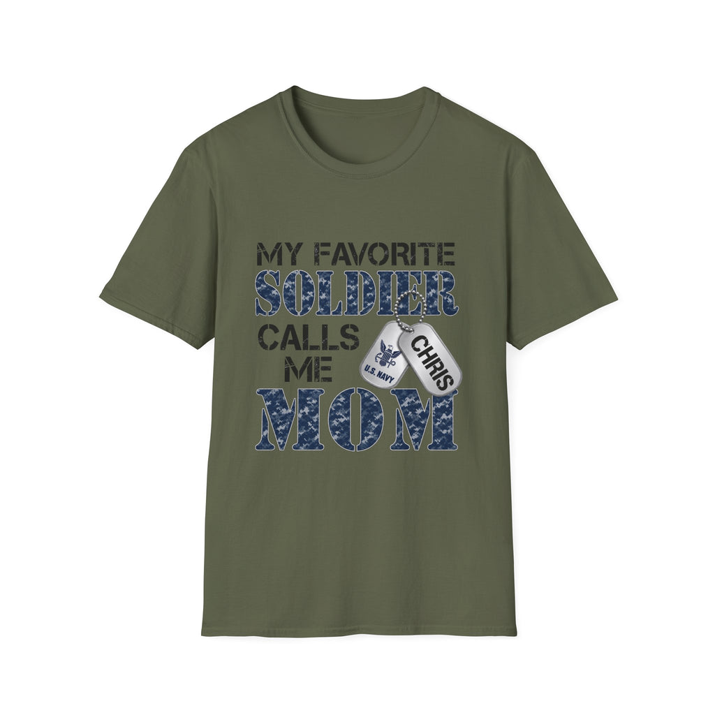 Soldier Calls Me Mom "Navy" T‑Shirt — My Favorite Soldier Dog Tag Military Mom Tee