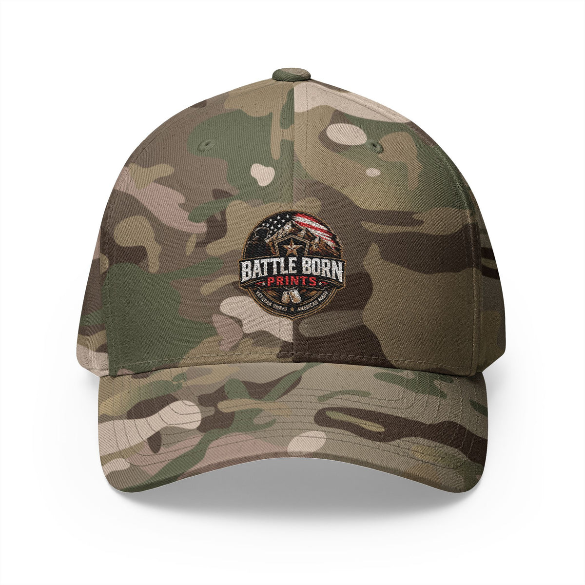 Battle Born Prints FlexFit Embroidered Cap — American Flag Patch Hat