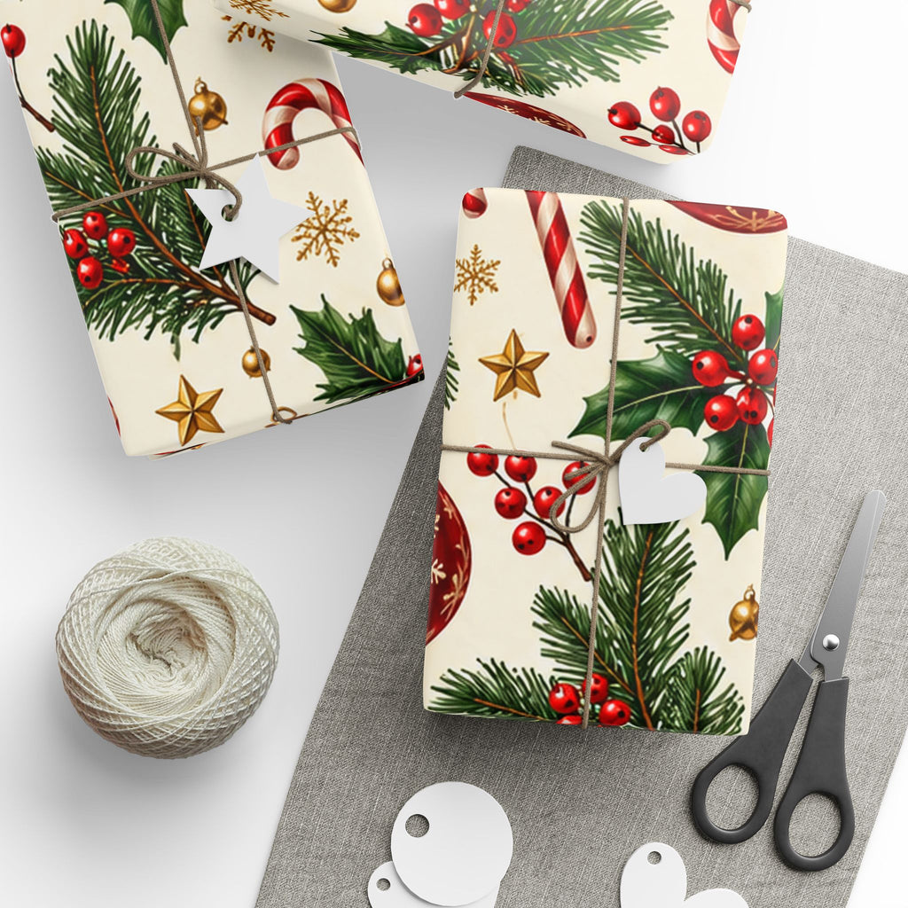 Christmas Ornament Wrapping Paper - Vintage Red & Green for Festive Gifting