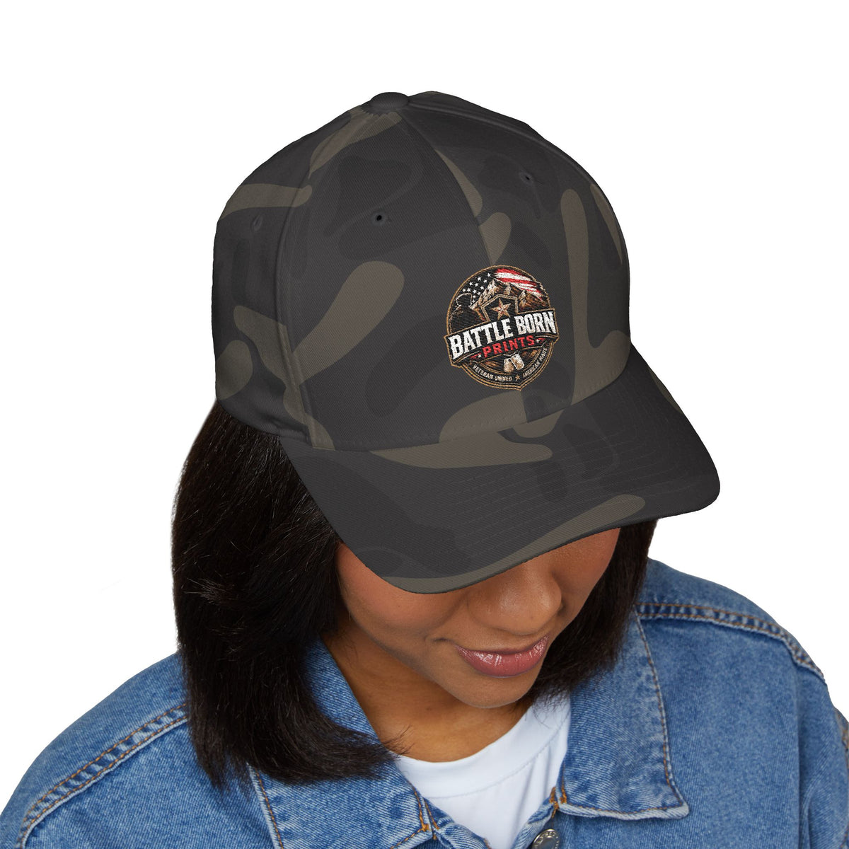 Battle Born Prints FlexFit Embroidered Cap — American Flag Patch Hat