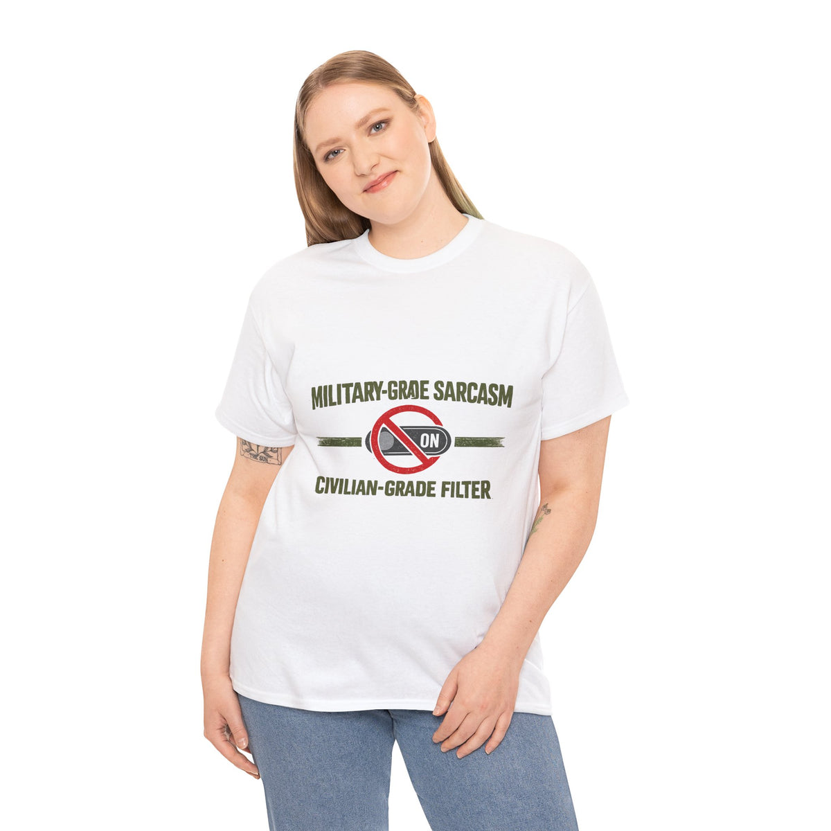 Military-Grade Sarcasm T-Shirt — "Civilian-Grade Filter Off" Humorous Military Tee