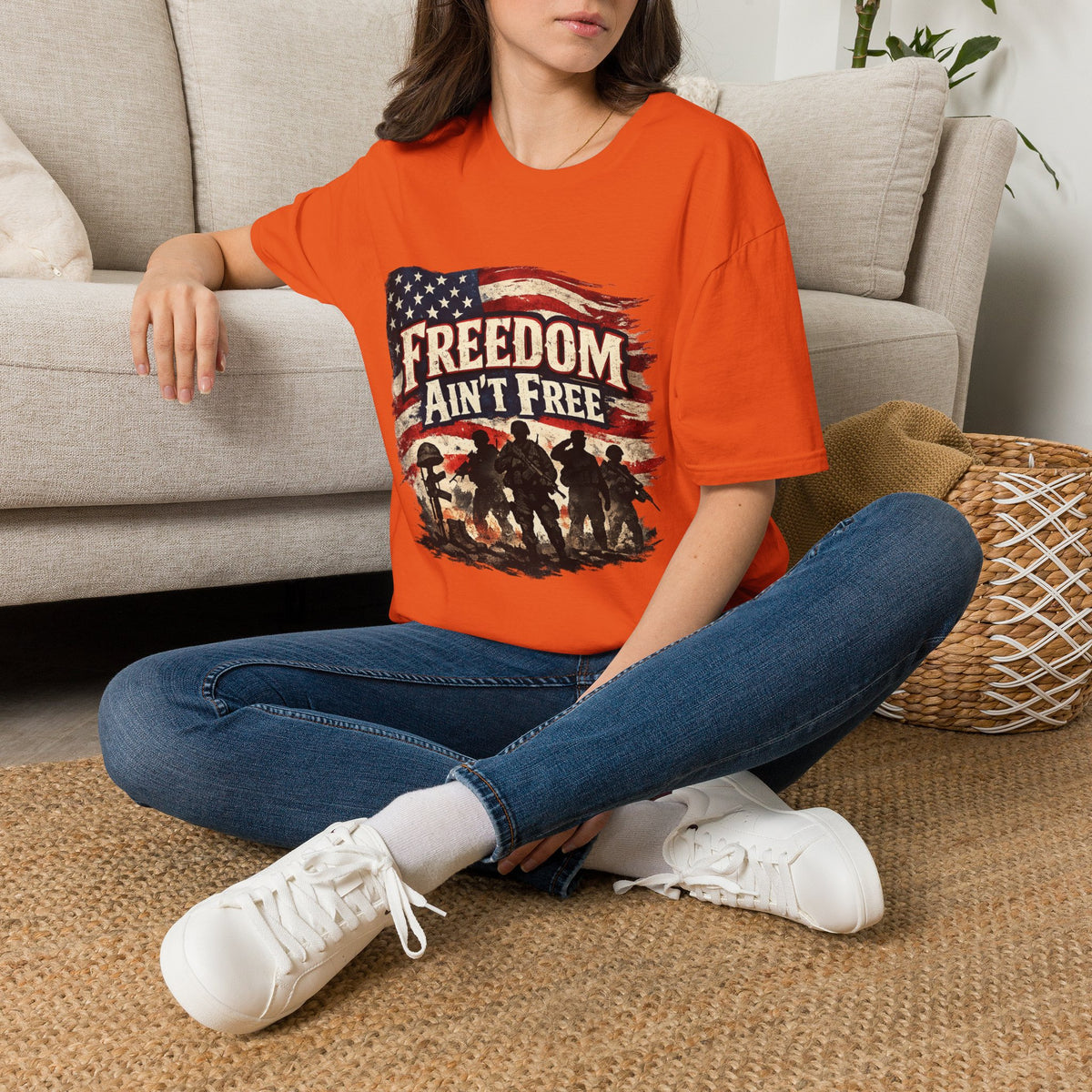 Freedom Ain't Free T-Shirt — Patriotic American Flag & Soldier Memorial Tee