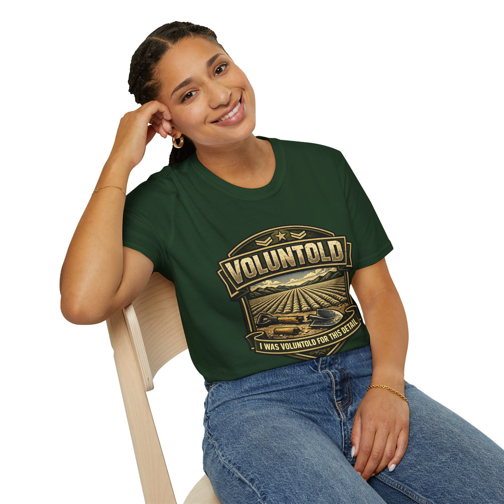 T-Shirt — "Voluntold" Farm Vintage Emblem Tee
