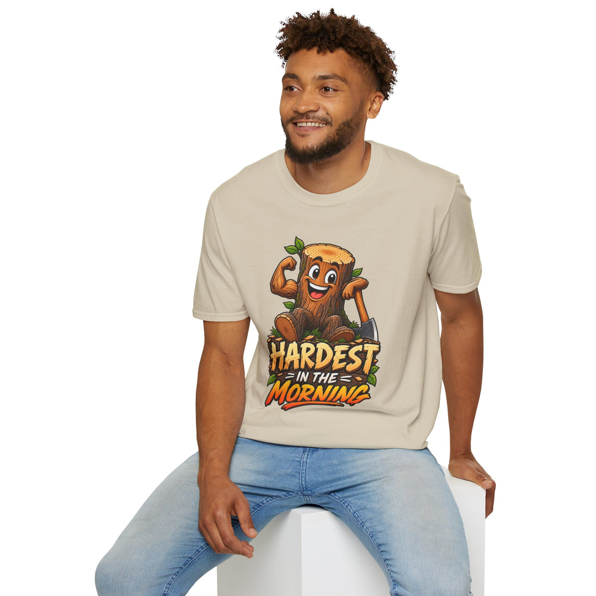 Hardest in the Morning T-Shirt — Funny Muscular Tree Stump Graphic