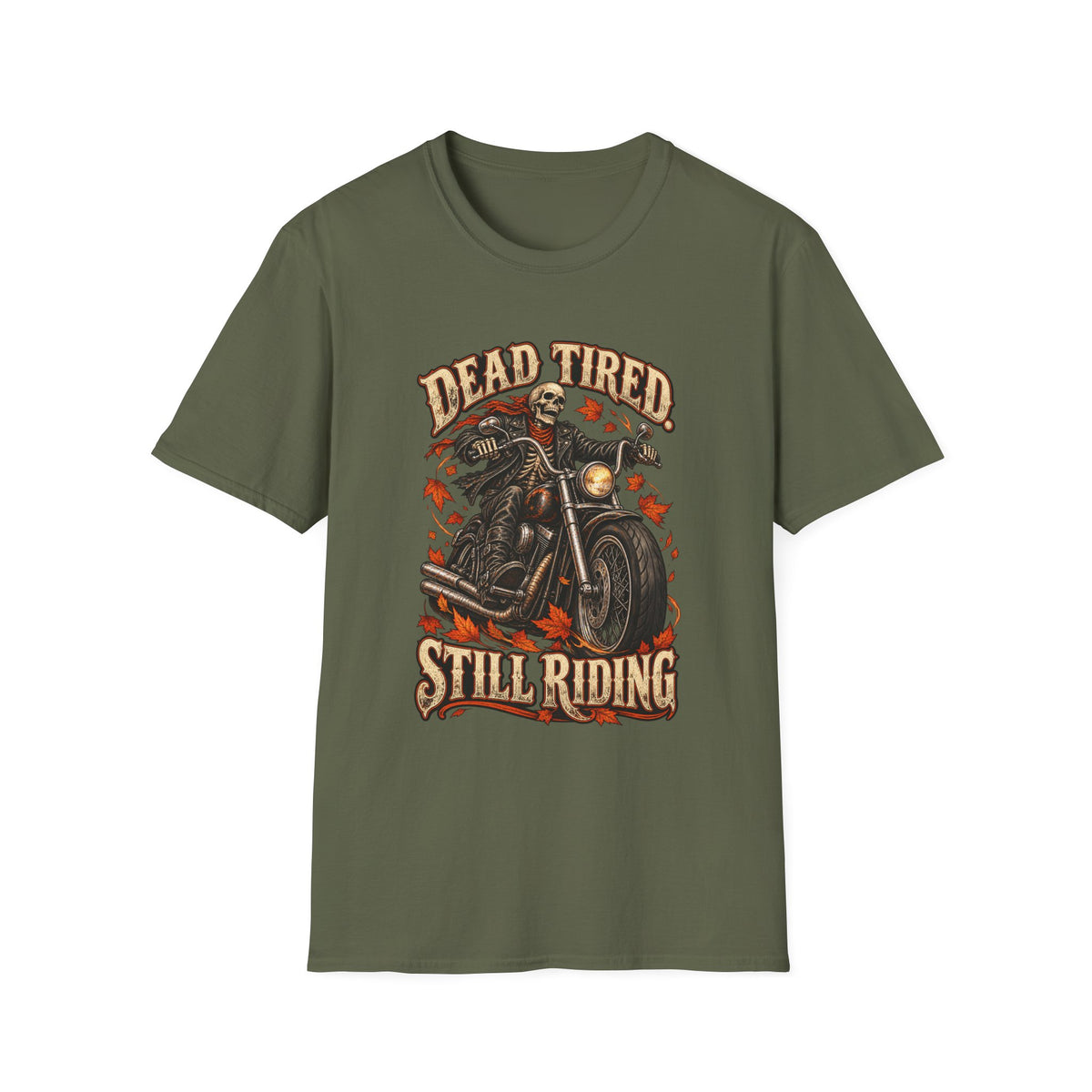 Men's Vintage Skull Motorcycle T-Shirt – "Dead Tired Still Riding" Biker Graphic Tee - Battle Born Prints