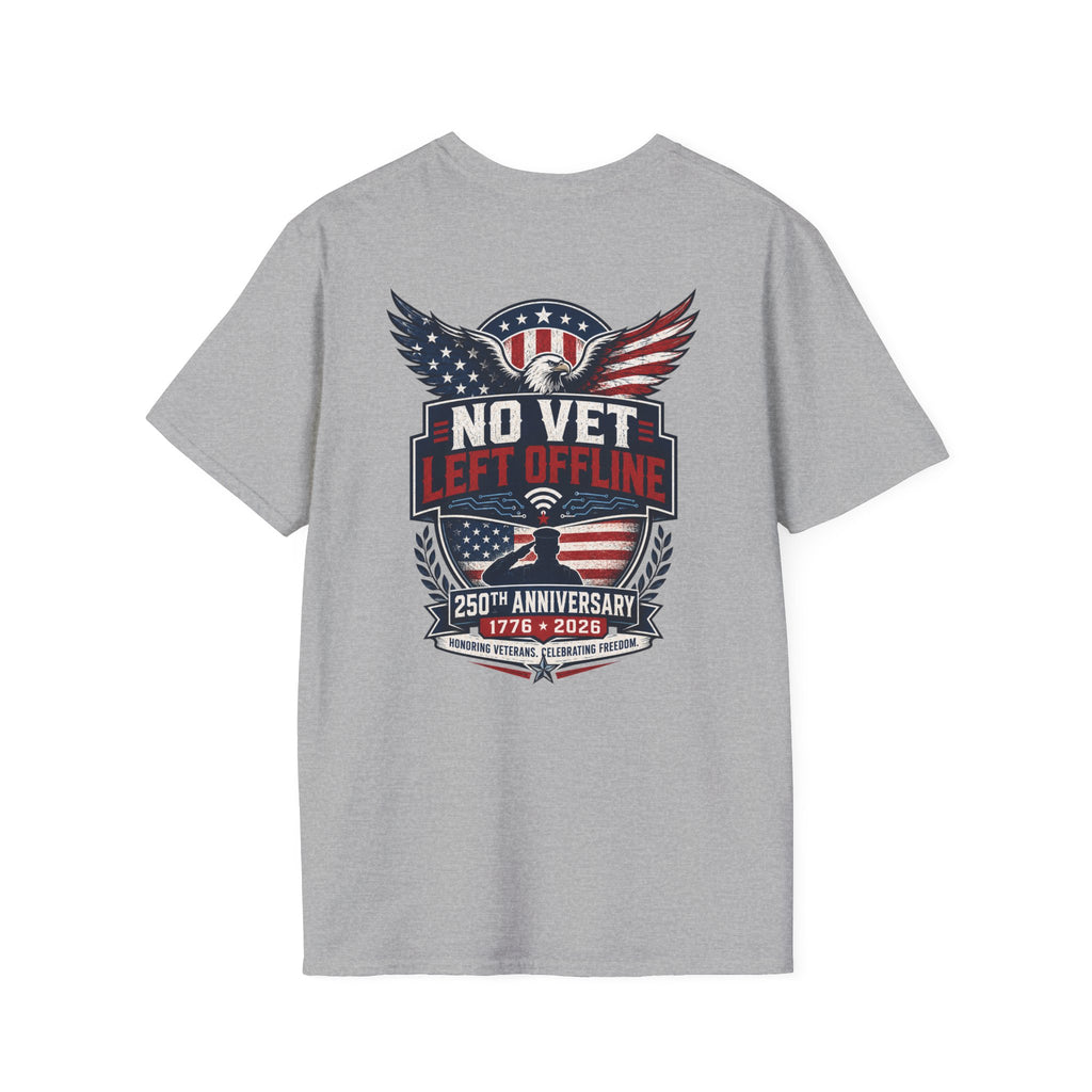 T-Shirt — "No Vet, Left Offline" American Flag Shield Veteran Tee