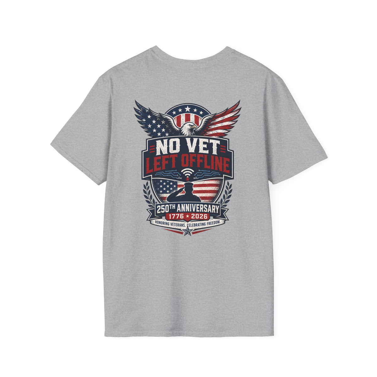 T-Shirt — "No Vet, Left Offline" American Flag Shield Veteran Tee