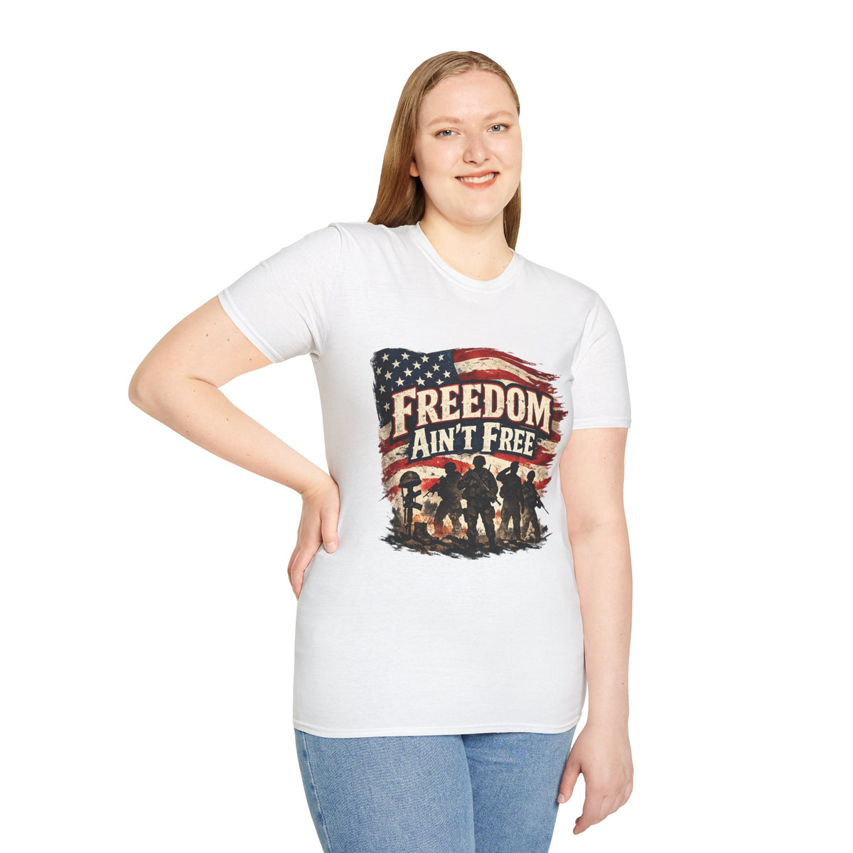 Freedom Ain't Free T-Shirt — Patriotic American Flag & Soldier Memorial Tee