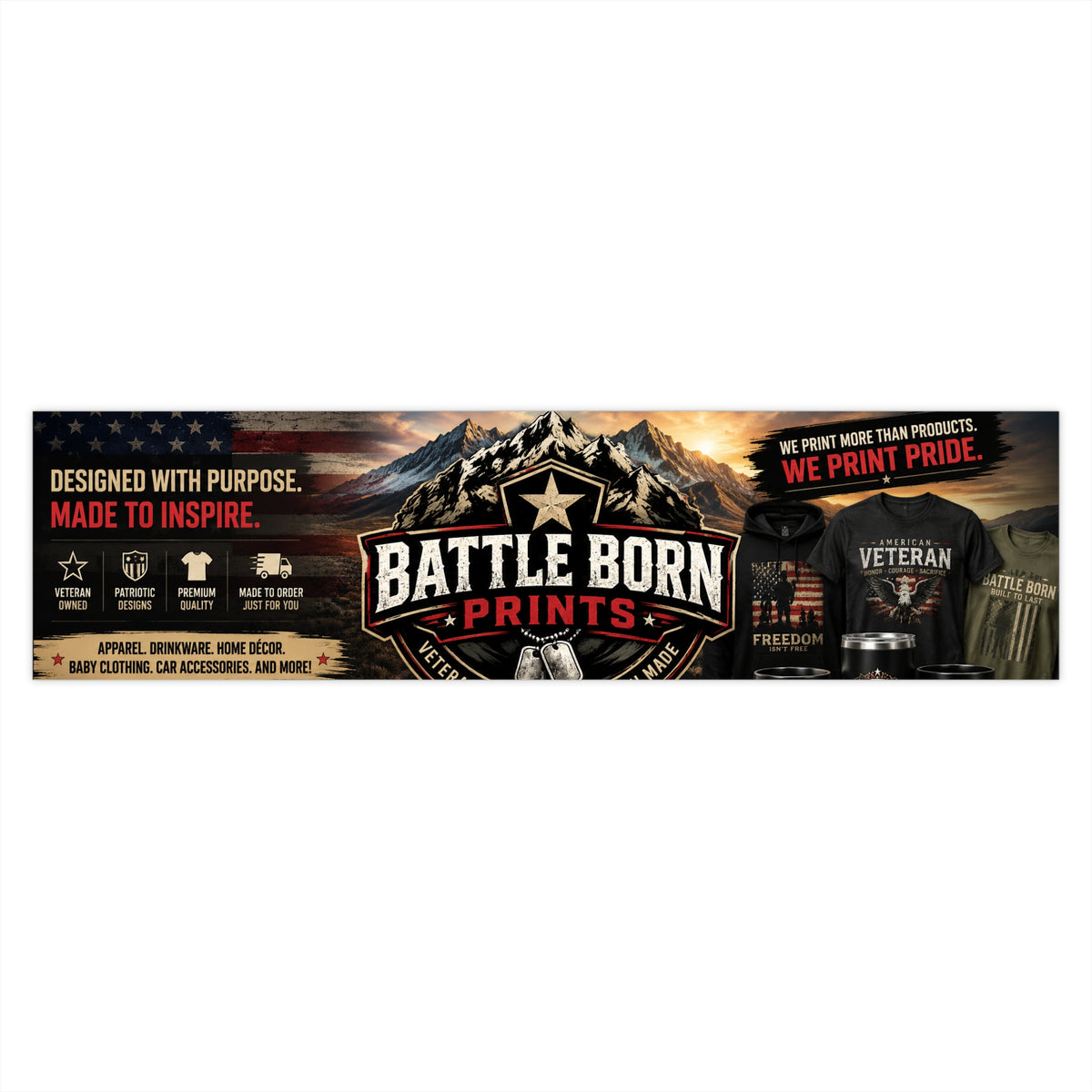 Battle Born Prints Bumper Sticker — Patriotic Veteran Brand Logo Decal