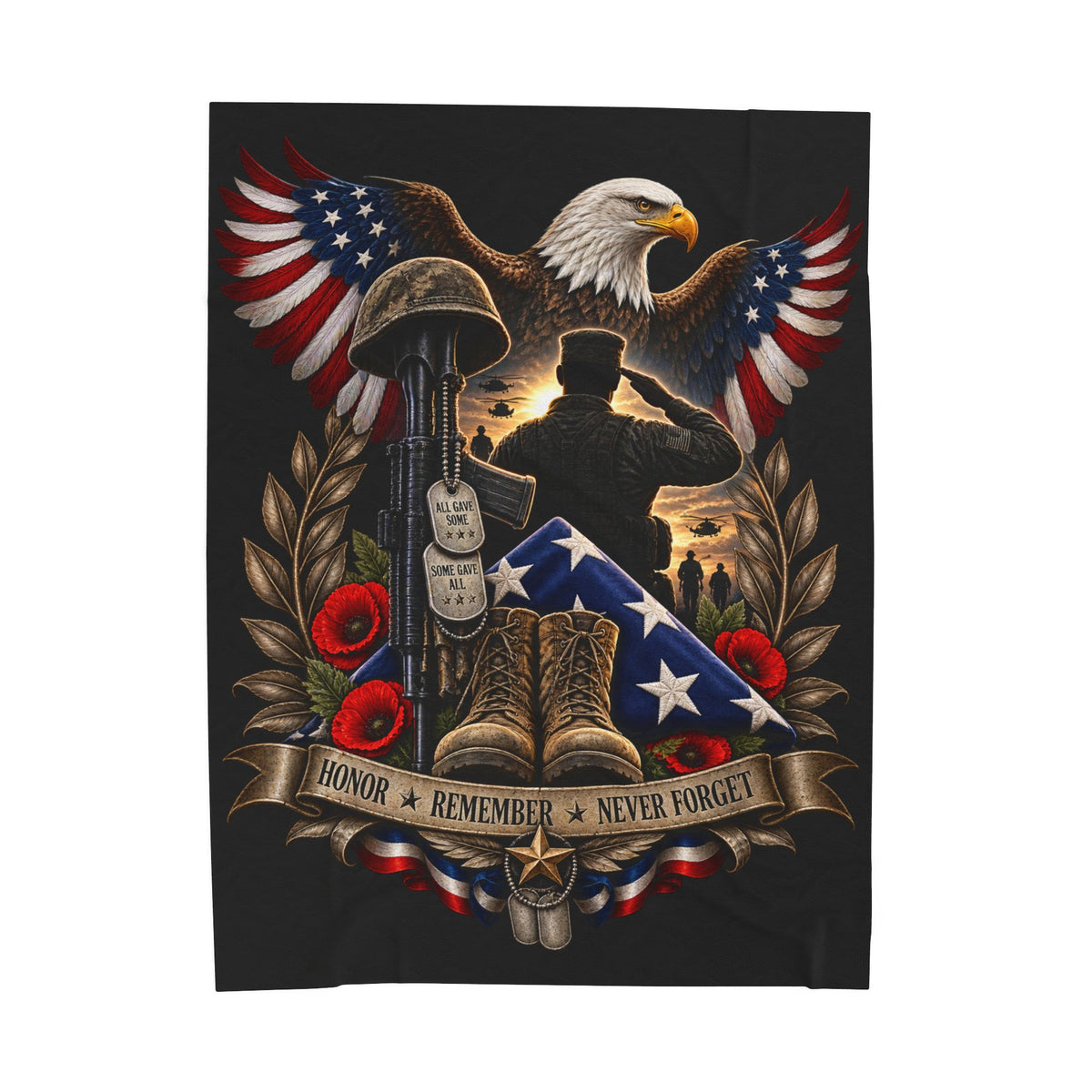 Patriotic Military Memorial Velveteen Plush Blanket — "Honor • Remember • Never Forget" - Battle Born Prints