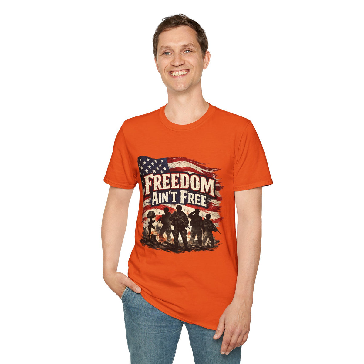 Freedom Ain't Free T-Shirt — Patriotic American Flag & Soldier Memorial Tee