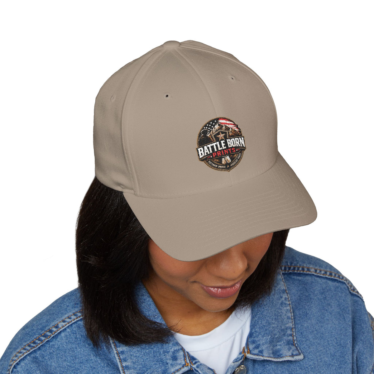 Battle Born Prints FlexFit Embroidered Cap — American Flag Patch Hat