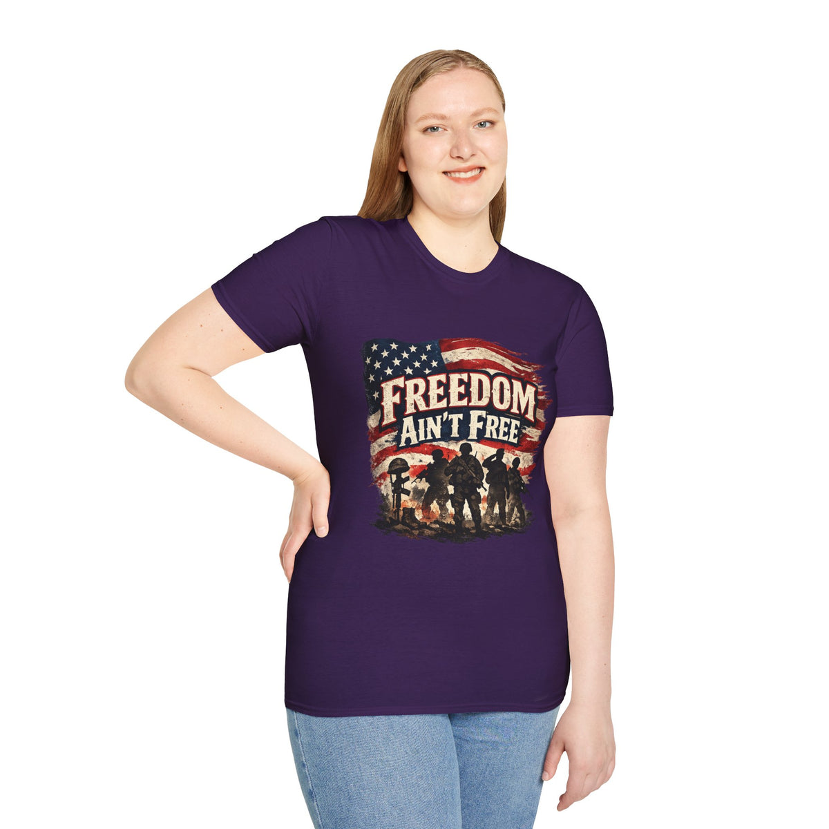 Freedom Ain't Free T-Shirt — Patriotic American Flag & Soldier Memorial Tee