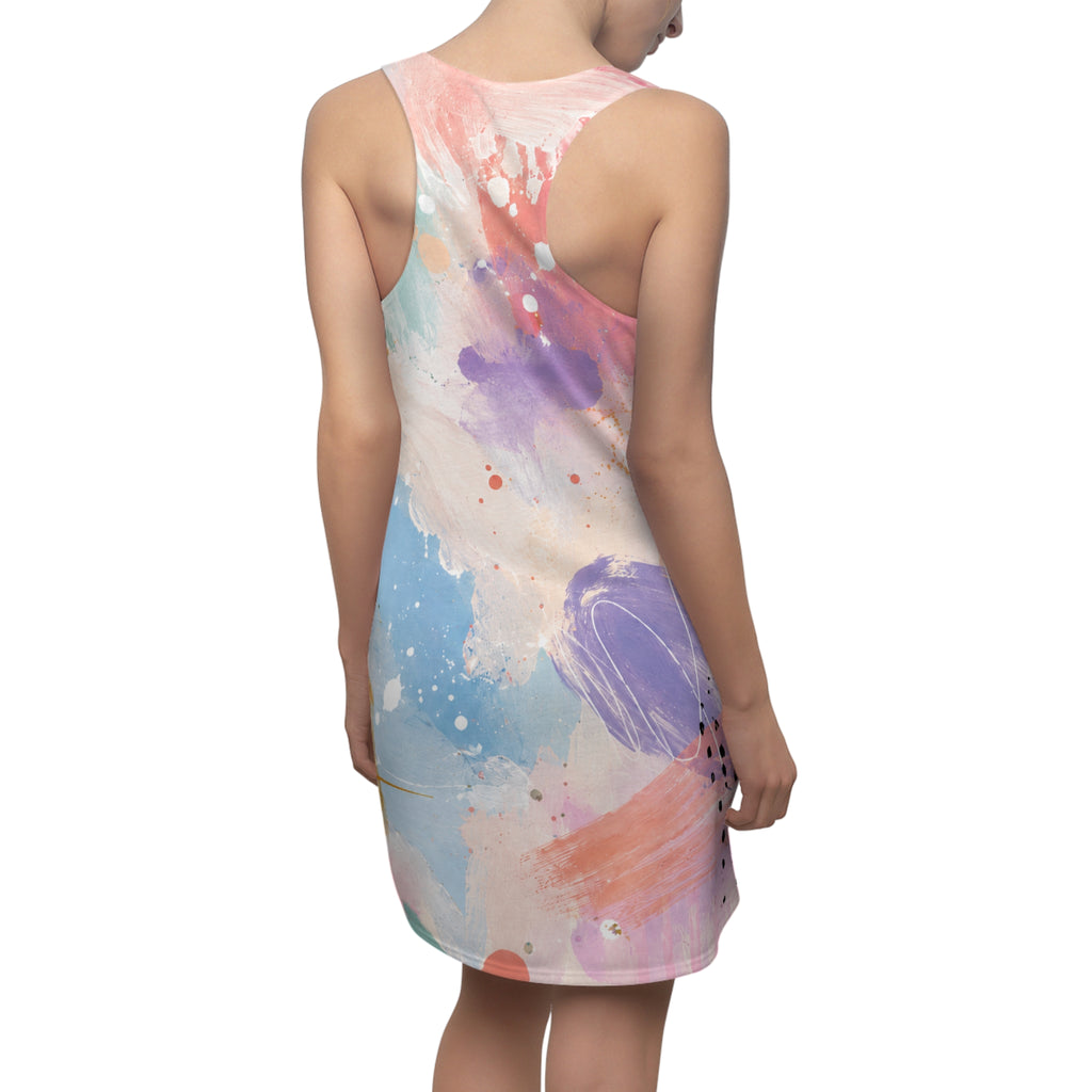 Pastel Watercolor Racerback Dress – Abstract Floral AOP