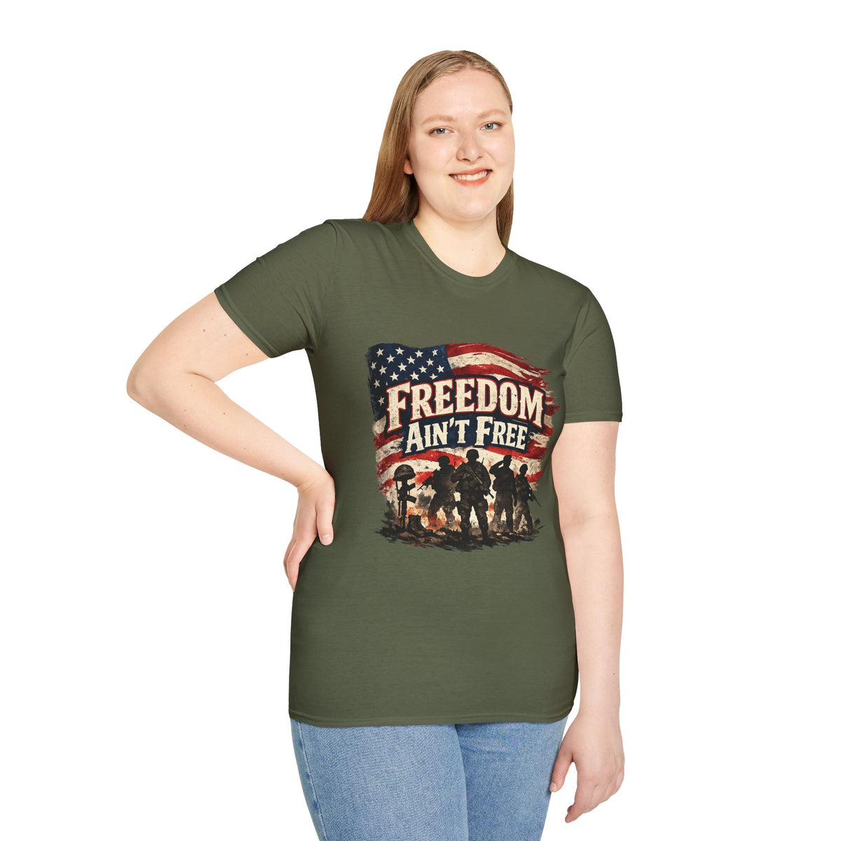 Freedom Ain't Free T-Shirt — Patriotic American Flag & Soldier Memorial Tee