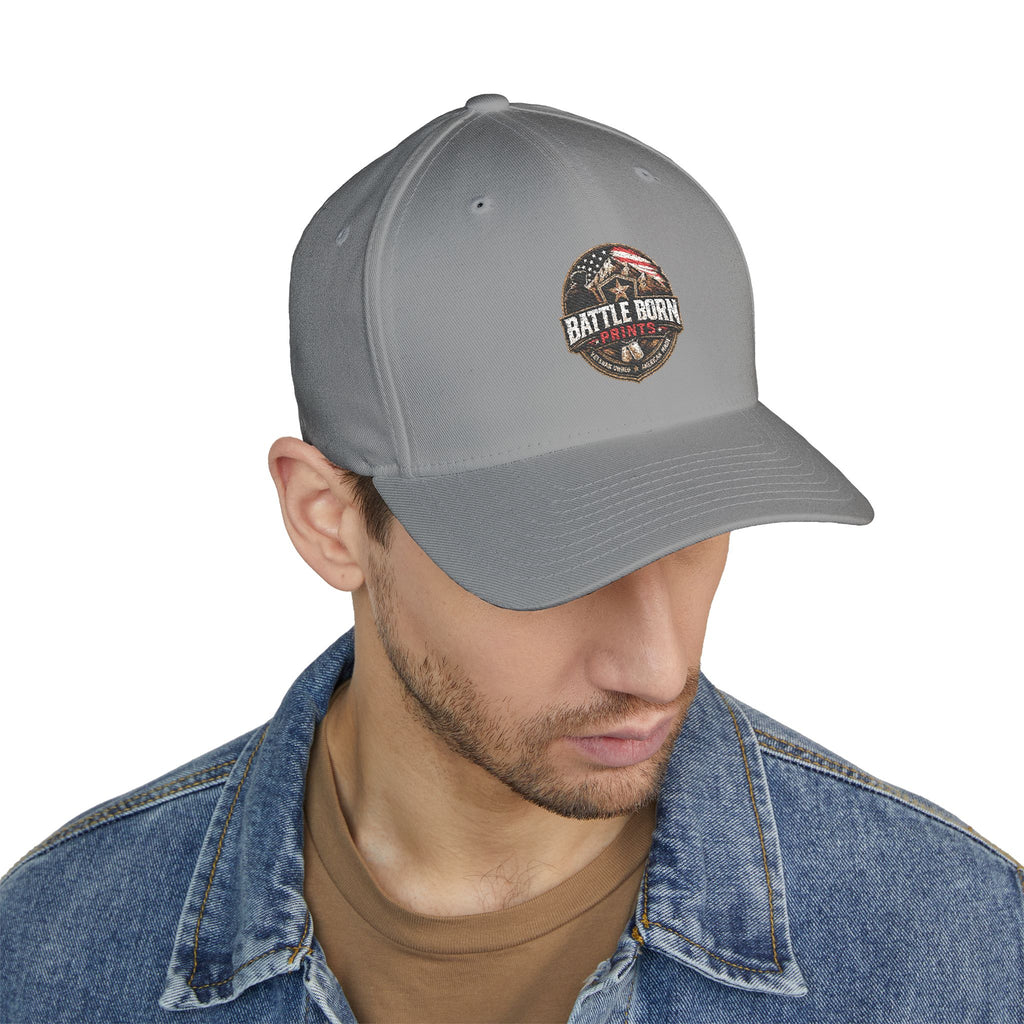 Battle Born Prints FlexFit Embroidered Cap — American Flag Patch Hat