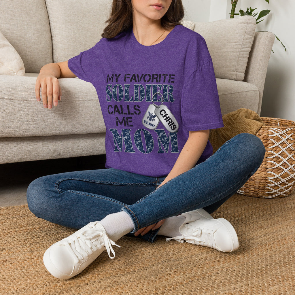 Soldier Calls Me Mom "Navy" T‑Shirt — My Favorite Soldier Dog Tag Military Mom Tee