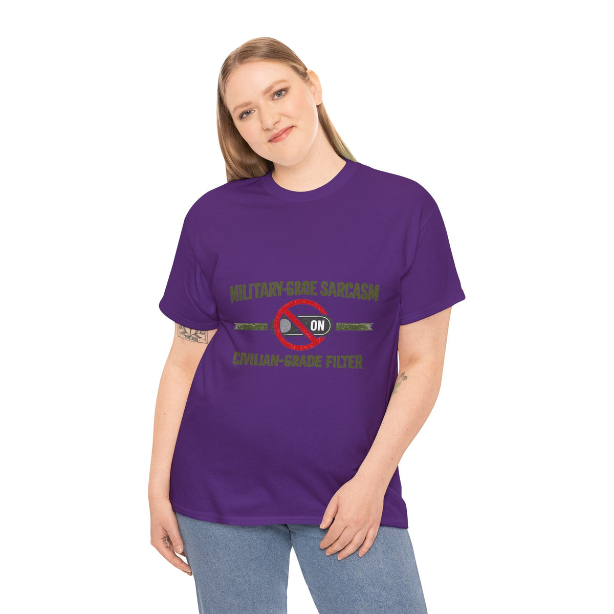 Military-Grade Sarcasm T-Shirt — "Civilian-Grade Filter Off" Humorous Military Tee