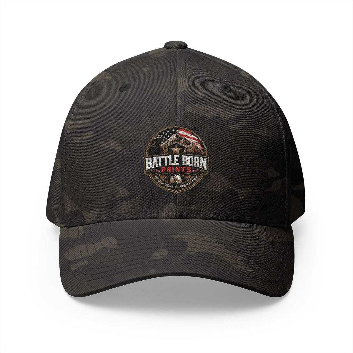 Battle Born Prints FlexFit Embroidered Cap — American Flag Patch Hat
