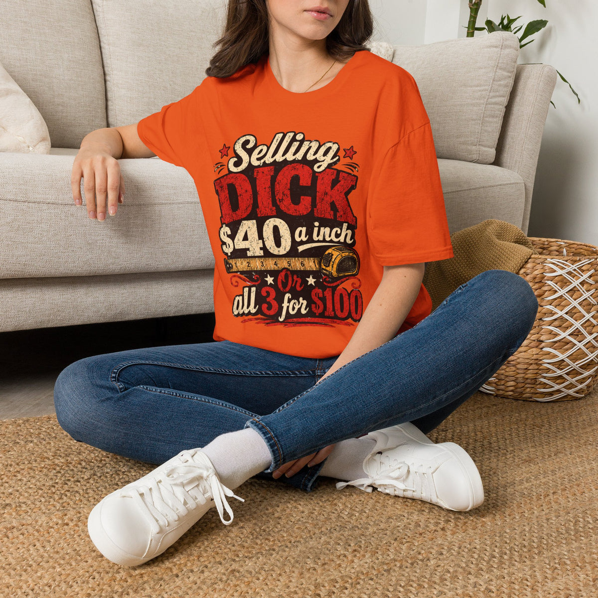 Funny Novelty T-Shirt — "Selling DICK 40 a Inch" Vintage Barnyard Humor Tee