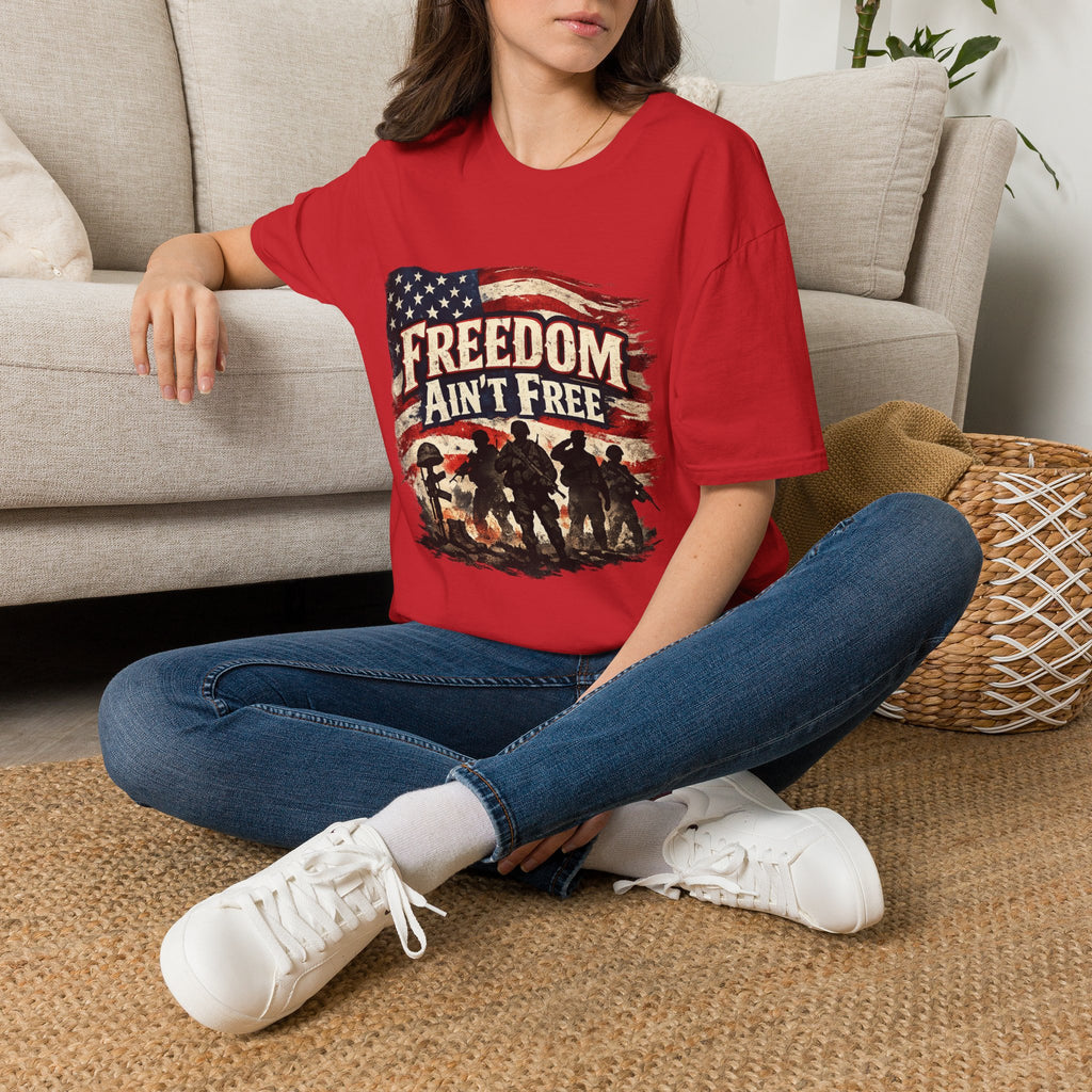 Freedom Ain't Free T-Shirt — Patriotic American Flag & Soldier Memorial Tee