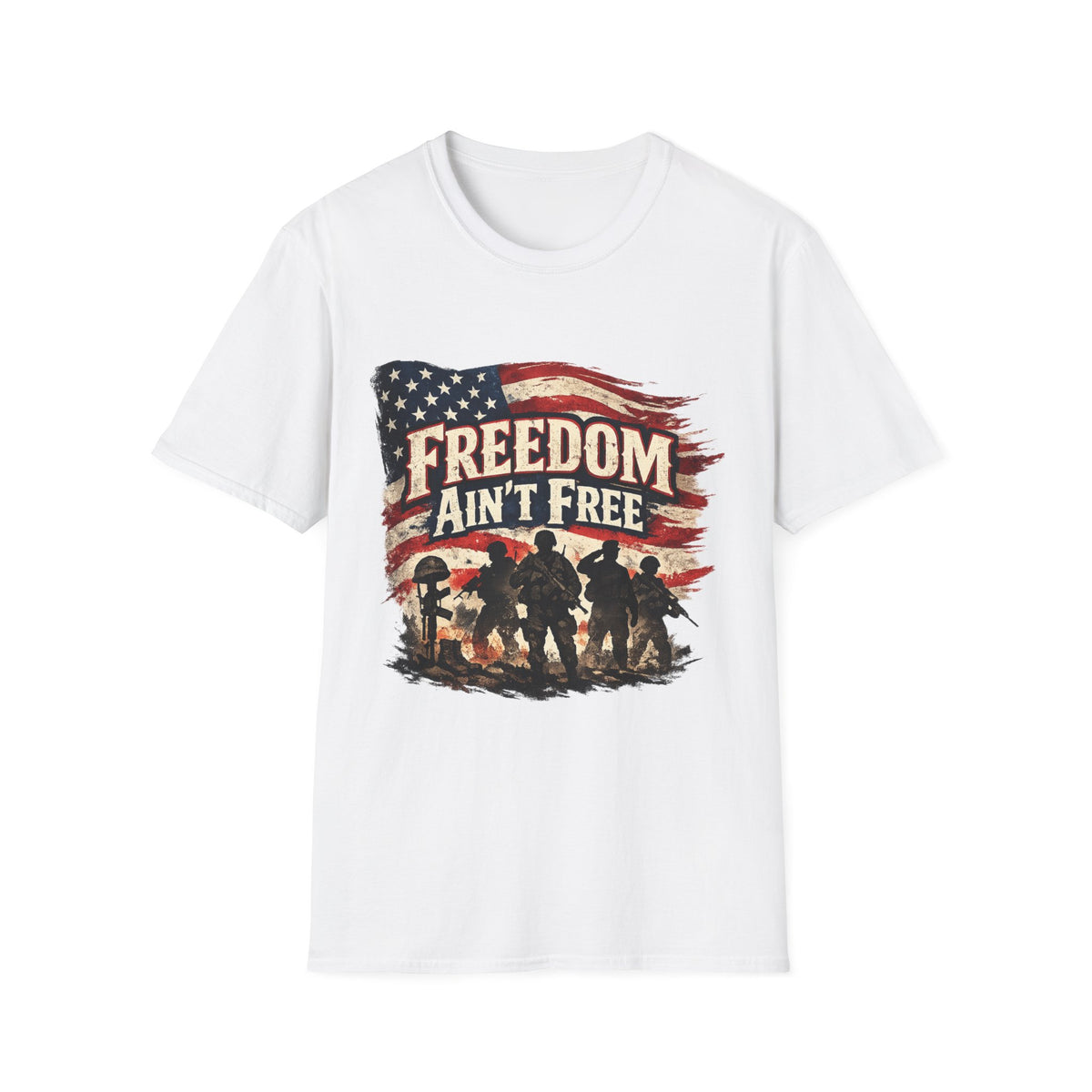 Freedom Ain't Free T-Shirt — Patriotic American Flag & Soldier Memorial Tee