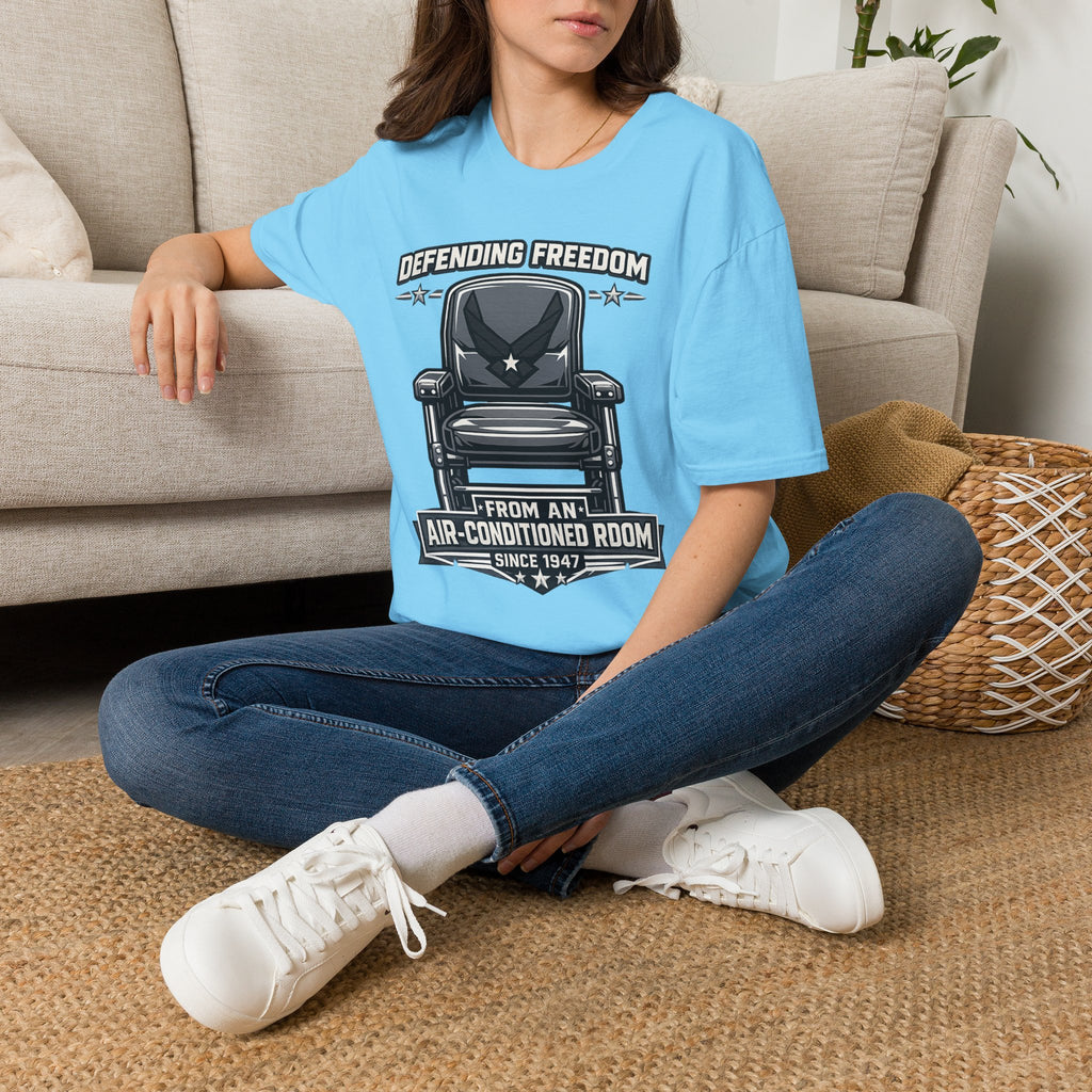 Defending Freedom Chair Force Veteran T-Shirt — "Defending Freedom from an Air-Conditioned Room"