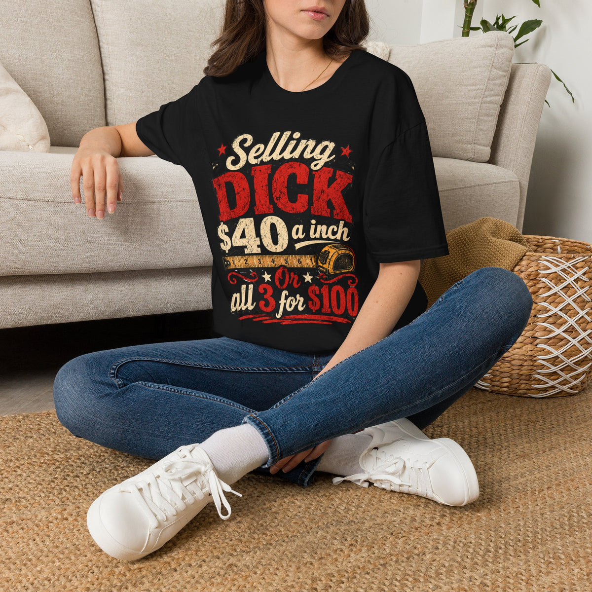 Funny Novelty T-Shirt — "Selling DICK 40 a Inch" Vintage Barnyard Humor Tee