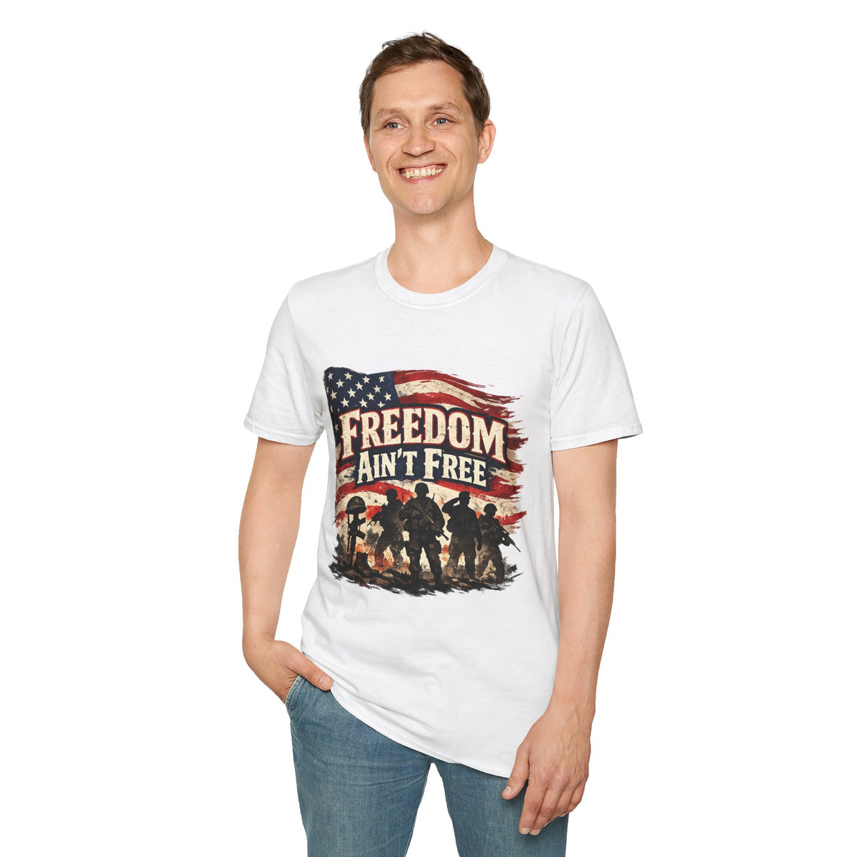Freedom Ain't Free T-Shirt — Patriotic American Flag & Soldier Memorial Tee