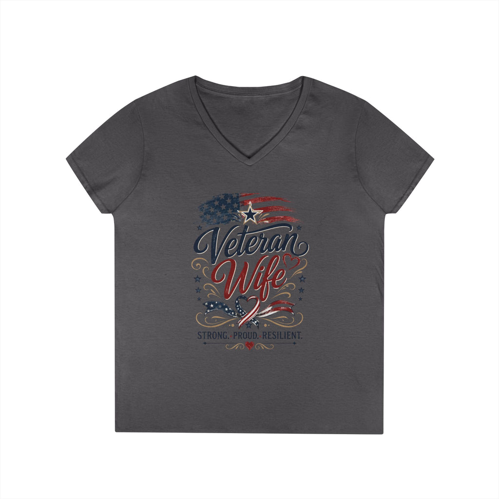Veteran Wife V-Neck T-Shirt — Strong Proud Resilient Patriotic Tee