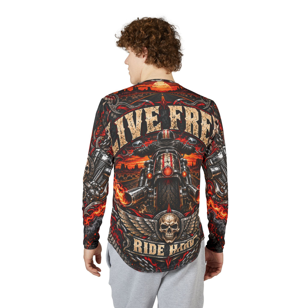 Born to Ride Skull Motorcycle Long Sleeve Shirt — Live Free Ride Hard UV Protection